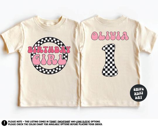 Discover Personalized Birthday Girl Shirt First Birthday Outfit Pink Theme Checkered Groovy Birthday Sweatshirt Toddler Baby Custom Birthday Shirt