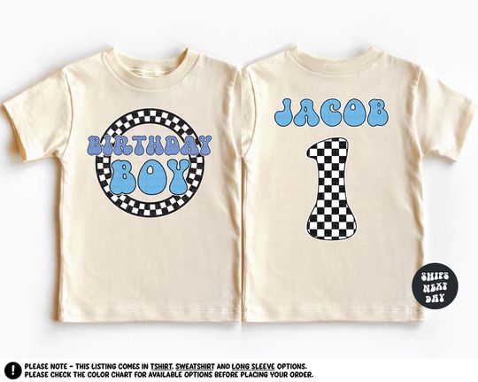 Discover Personalized Birthday Boy Shirt First Birthday Outfit Blue Theme Checkered Groovy Birthday Toddler Baby