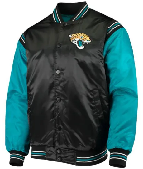 Discover Jacksonville Jaguars Black Turquoise Baseball Varsity Jacket (Not Satin, Not Leather)