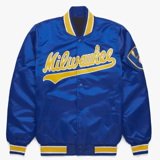 Milwaukee Brewerss Royal Blue Baseball Jacket (Not Satin, Not Leather)