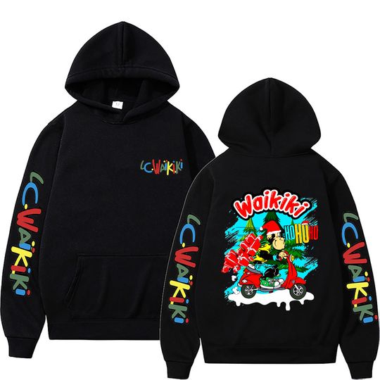 Lc Waikiki Monkey Christmas Graphic Hoodie Funny Monkey Streetwear Men Women Fashion Casual Fleece Sweatshirt Oversized Hoodies