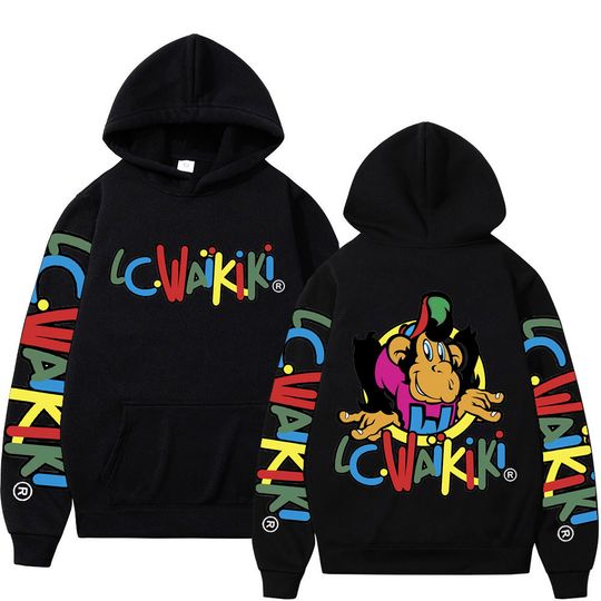 Discover Funny Lc Waikiki Monkey Print Hoodie Men Women High Street Fashion Hooded Sweatshirts Winter Y2k Aesthetics Oversized Pullovers