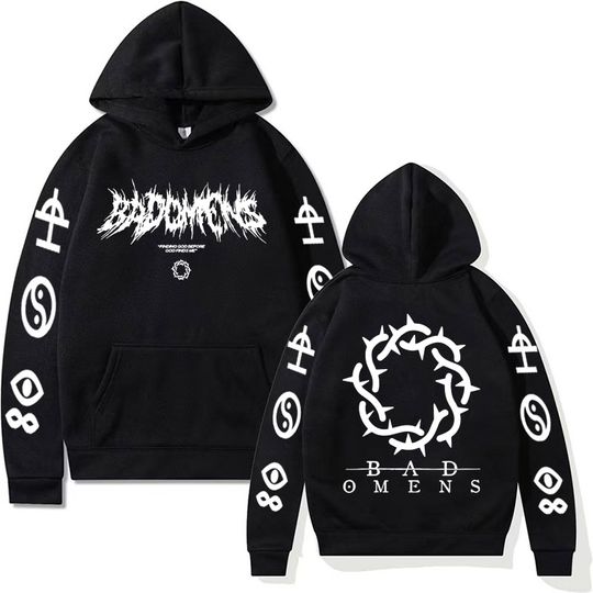 Discover Mens Funny Bad Omens Band Logo Graphic Print Hoodies for Men Retro Fashion Pullovers Sweatshirts Unisex Casual Hoodie Streetwear