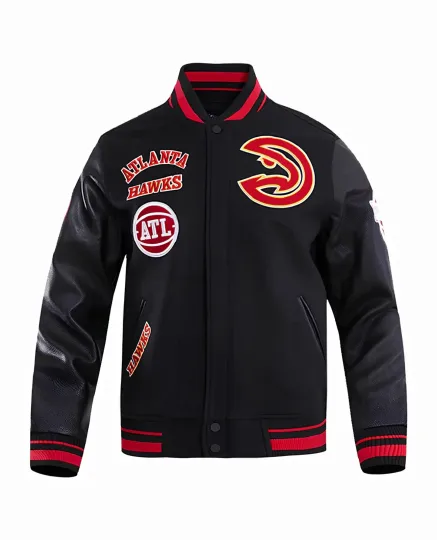 Atlanta Hawks Black Body Black Baseball Jacket  (Not Satin, Not Leather)