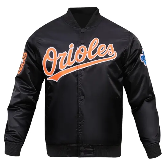 Baltimore Orioles Black Satin Baseball Jacket (Not Satin, Not Leather)