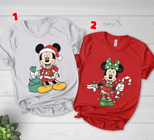 Mickey Very Merry Xmas Party Shirt,Mickey and Minnie Mouse Disney Couples Christmas Lights Shirt