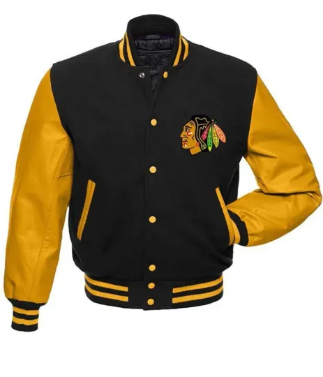 Discover Chicago Blackhawkss Varsity Jacket Men’s Black Yellow  (Not Satin, Not Leather)