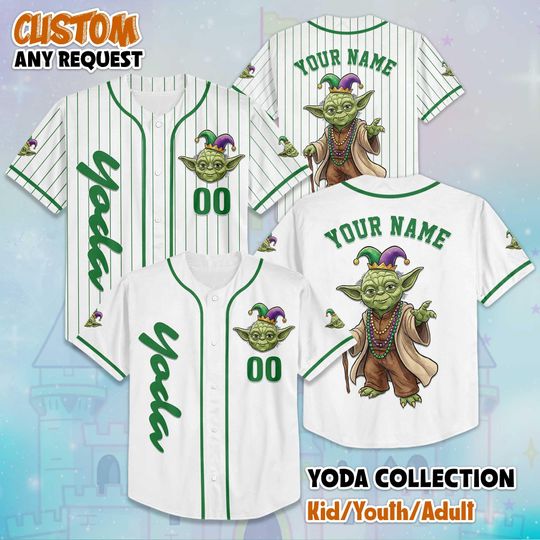 Discover Personalized Baby Yoda Mardi Gras Baseball Jersey, Star Wars Team Jersey, Baseball Team Outfit, Matching Family Shirt