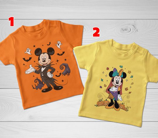 Discover Mickey and Minnie Halloween Couple Shirts, Mickey Ghost Shirt, Minnie Ghost Shirt, Jack Sally Spooky Season Shirt, Kids Halloween Tee NGTE23