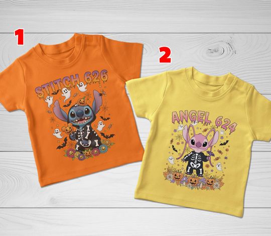Stitch Angel Skeleton Halloween Couple Shirt, Stitch Halloween Costume, Disneyland Couple Halloween Shirt