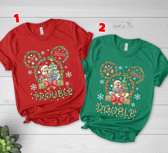 Discover Disney Couple Santa Chip N Dale Double Trouble Globe Christmas T-Shirt, Mickeys Very Merry Xmas Matching Tee, Disneyland Holiday Trip C1JP38