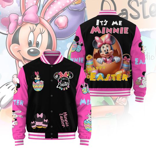 Discover Easter MM Mouse Baseball Jacket, Dis-ney Caroon Jacket, Cute Bunny Egg Shirt, Spring Easter Outfit for Girls