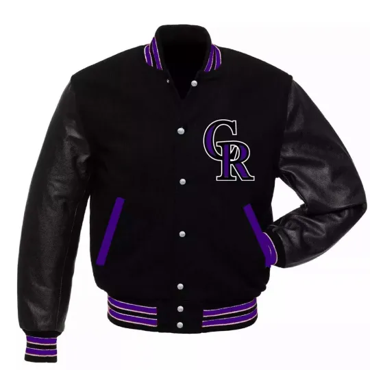 Discover Men's New Letterman Colorado Rockies Black Wool & Leather Varsity Bomber jacket