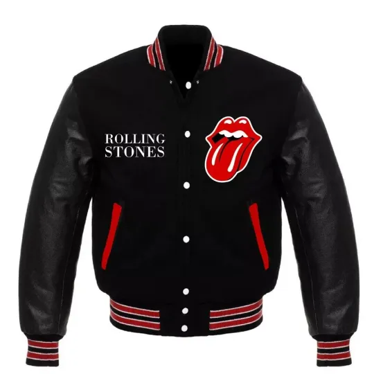 Stones Rolling Black Varsity Jacket  (Not Satin, Not Wool, Not Leather)