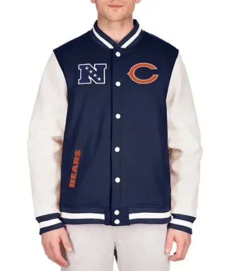 Discover Third Down Chicago Bears Varsity Jacket Men’s Navy Off White Wool & Leather football