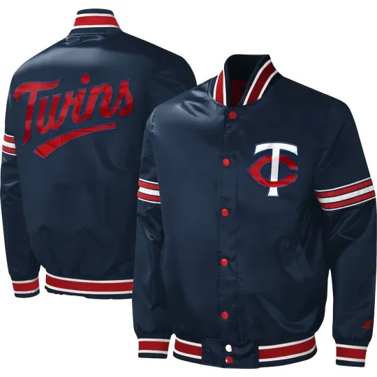 Discover NWT Starter Minnesota Twins Varsity Jacket Navy Satin MLB Baseball TC Logo Retro