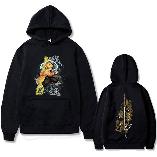 Anime demon Agatsuma zenittsu Double Sided Print Hoodie Men Women Cartoon Fashion Oversized Hoodies Male Vintage Pullover