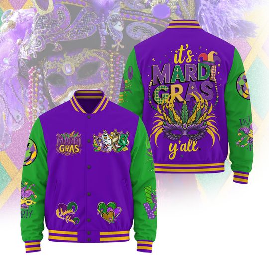 Discover Mardi Gras Baseball Jacket, Louisiana Festival Jacket, New Orleans Carnival Shirt, Unisex Mardi Gras Outfit