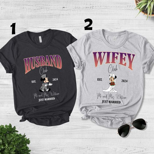 Discover Disney Mickey Minnie Husband and Wife Shirt, Wedding Anniversary Shirt, Soociial Clubb Mr and Mrs Shirt, Bride and Groom Shirt NFVB18