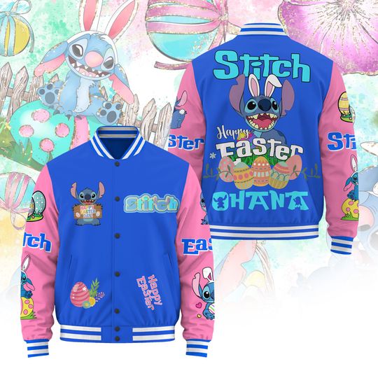 Discover Dis-ney Stitch Easter Baseball Jacket, Ohana Family Shirt, Cute Bunny Shirt, Magic Kingdom Shirt, Happy Easter Gift