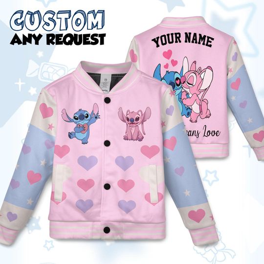 Personalized Stitch & Angel Valentine Jacket, Disney Lilo and Stitch Cartoon Valentine Jacket, Valentine Gift
