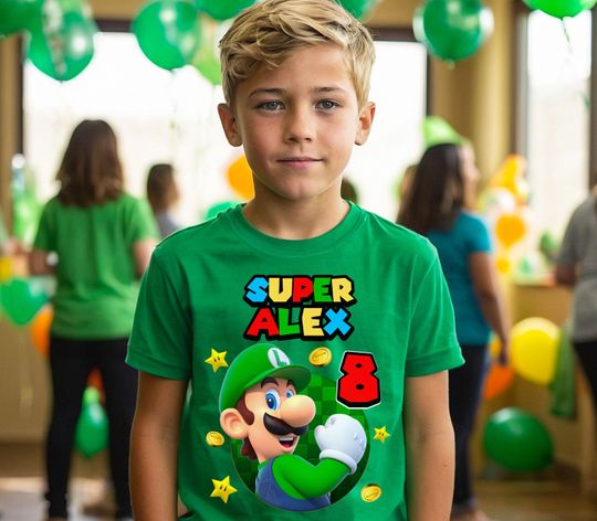 Discover Luigi Family Personalized Shirt Birthday Custom Tshirt Unisex Kids Birthday Girl Birthday Boy Cotton Tee