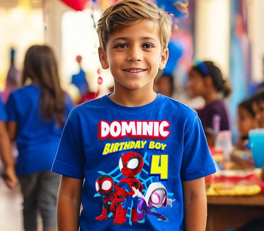 Discover All Spyder and Friends Family Personalized Shirt Birthday Custom Tshirt Unisex Kids Birthday Girl Birthday Boy Cotton Tee