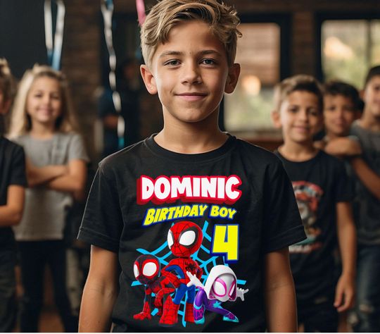 Discover All Spyder and Friends Family Personalized Shirt Birthday Custom Tshirt Unisex Kids Birthday Girl Birthday Boy Cotton Tee