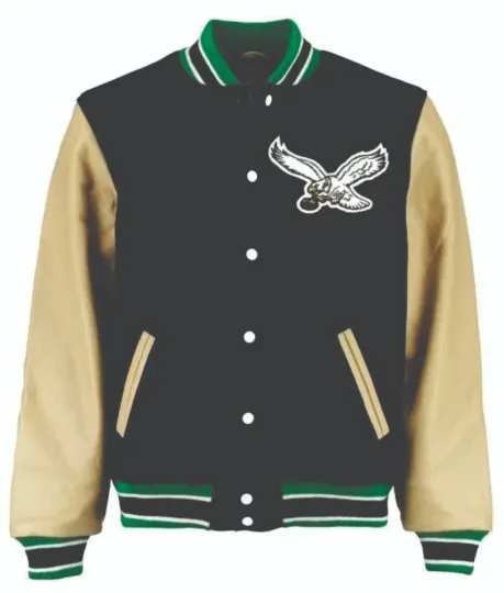 Discover Mens Kevin Hart Philadelphia Eagles Black Varsity Full-Snap Wool/Leather Jacket