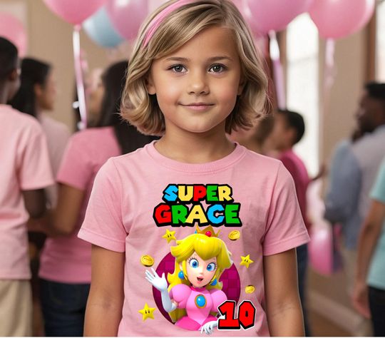 Discover Personalized Princess Peach, Family T Shirt, Custom Birthday Tshirt Unisex Kids Matching Family Shirts.