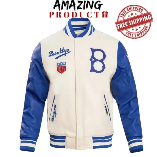 Discover MLB MEN'S BROOKLYN DODGERS' RETRO CLASSIC  WHITE WOOL and LEATHER VARSITY Bomber