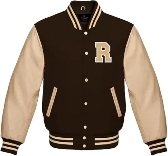 Discover Men’s Brown and Beige“R”Varsity Jacket (Not Satin, Not Wool, Not Leather)