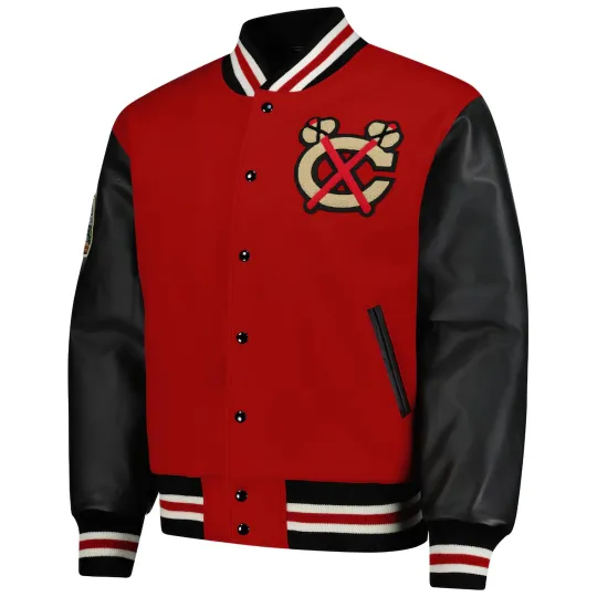 Discover Chicago Red Body Black  Varsity Jacket Men (Not Satin, Not Wool, Not Leather)