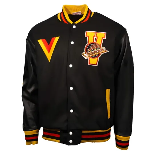 Discover Vancouver Canucks Black Body Black  Varsity Jacket Men  (Not Satin, Not Wool, Not Leather)