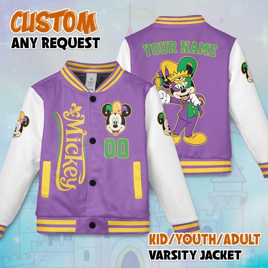 Discover Custom Mickey Mouse Mardi Gras Varsity Jacket, Personalized Disney Mickey and Friends Shirt, Baseball Team Outfit