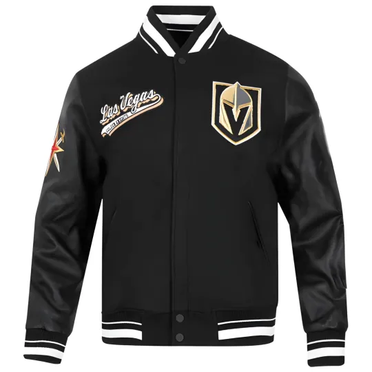 Discover Vegas Golden Black Body Black Varsity Jacket Men (Not Satin, Not Wool, Not Leather)