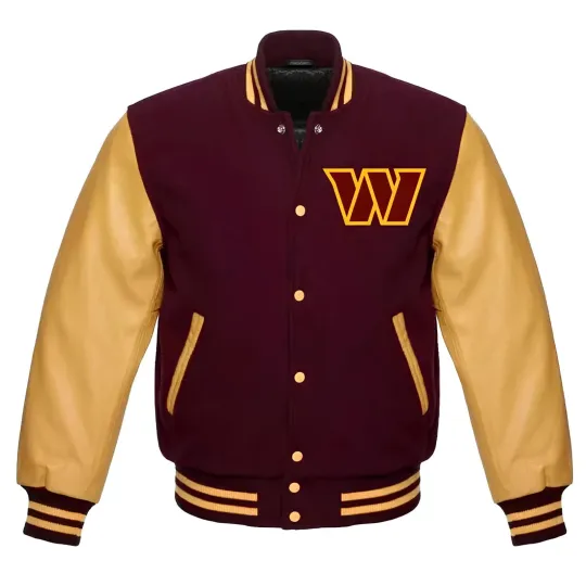 Washington Maroon Body Golden  Jacket Men  (Not Satin, Not Wool, Not Leather)