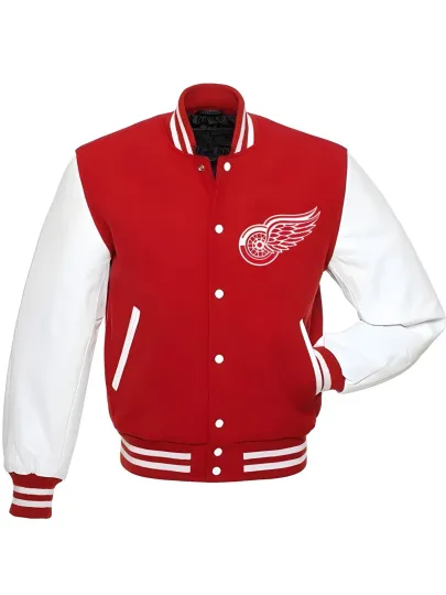 Discover Detroit Red Body White  Varsity Jacket Men  (Not Satin, Not Wool, Not Leather)