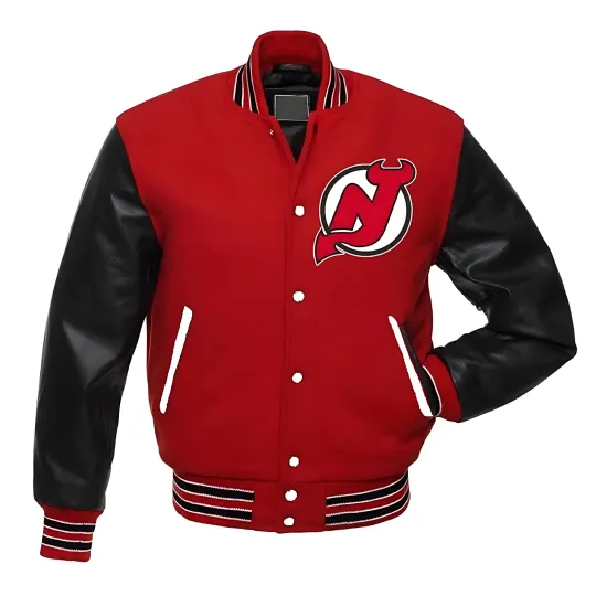 Discover Devils Red Body Black  Varsity Jacket Men (Not Satin, Not Wool, Not Leather)