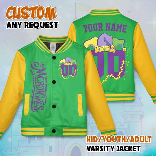 Discover Custom Mardi Gras Varsity Jacket, Personalized Mardi Gras Baseball Jacket, Kids Youth Adult Varsity Jacket