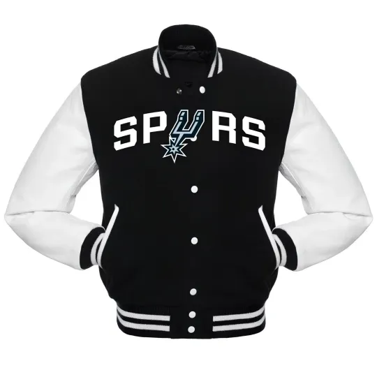San Antonio Black Body White Varsity Jacket  (Not Satin, Not Wool, Not Leather)