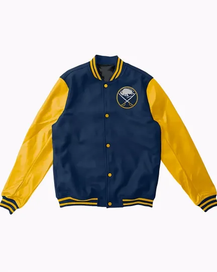 Buffalo Navy Blue Body Gold Varsity Jacket  (Not Satin, Not Wool, Not Leather)