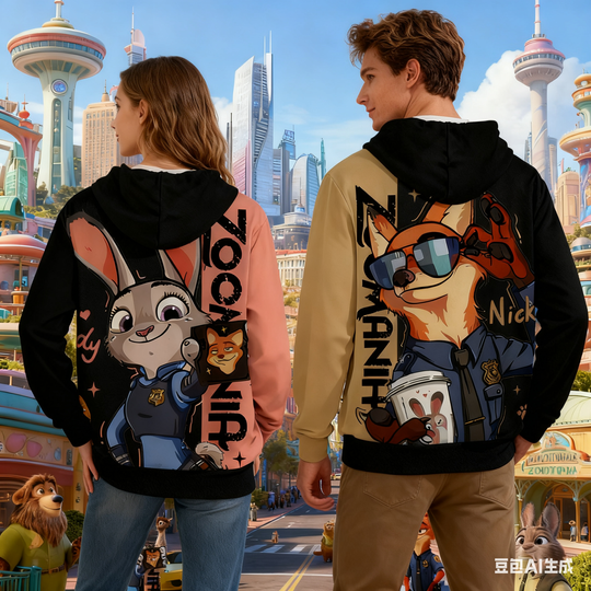 Discover Christmas Gift Zootopia 2 Theme Couple Hoodie, Judy and Nick Printed Sweatshirt for Men and Women Movie Accurate