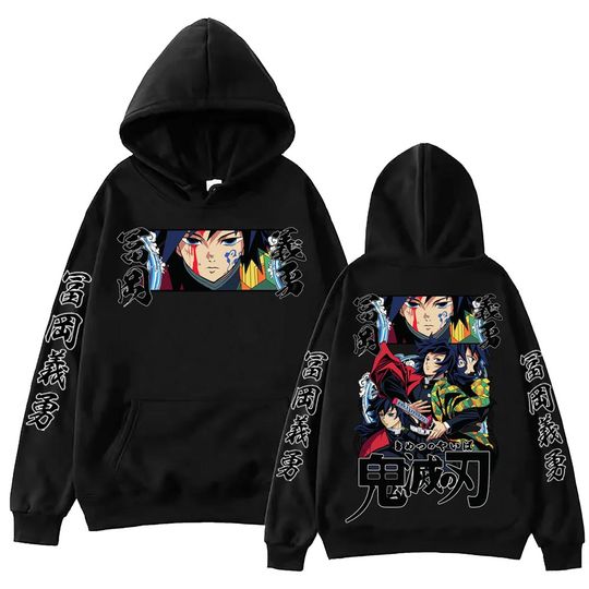 Discover Hot Anime demon Tomioka Giyuu Cool Graphic Hooded Men Women Manga Hoodies Casual Sweatshirt Harajuku Male Streetwear