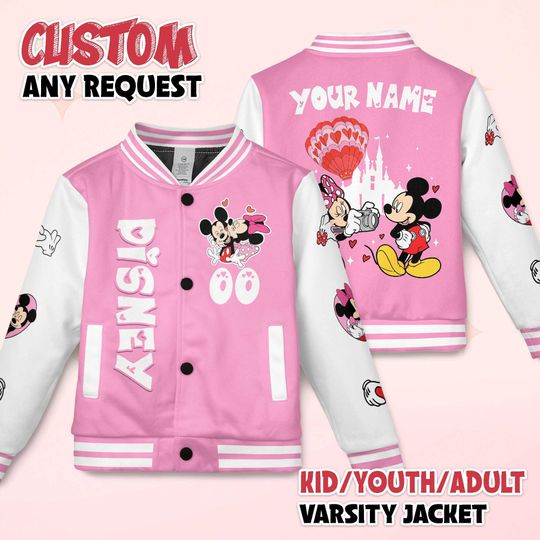 Discover Personalized Disney Mickey and Minnie Valentine Jacket, Disney Mickey Minnie Couple Valentine Jacket, Disneyland Baseball Jacket Outfit