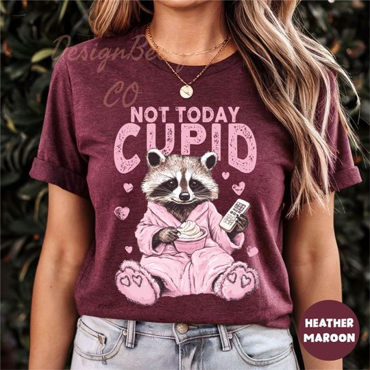 Discover Not Today Cupid Shirt, Funny Valentine's Day Tee, Anti Valentine's Day Shirt, Funny Raccoon Valentine's Day Tee, Anti Cupid Gift Idea