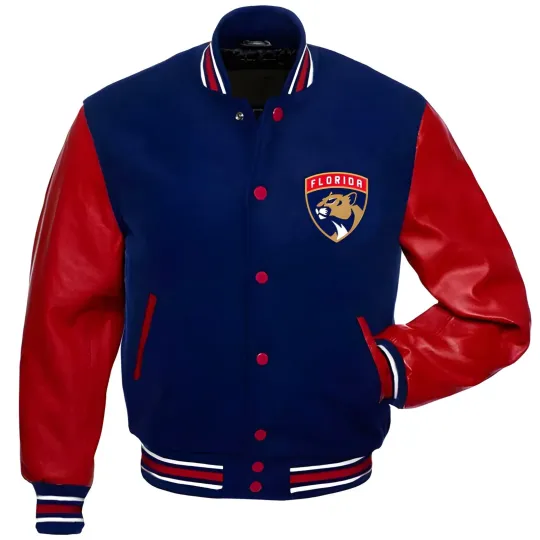 Florida Navy Blue Body Red  Varsity Jacket Men  (Not Satin, Not Wool, Not Leather)