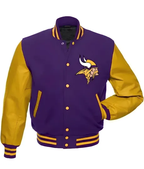 Minnesota Purple Body Golden Jacket Men  (Not Satin, Not Wool, Not Leather)