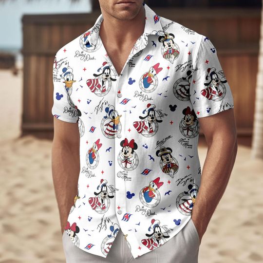 Discover Disney Mickey and Co Cruise Hawaiian Shirt, Mickey Minnie Donald Goofy Button Shirt, Disney Cruise Vacation Beach Shirt, Gift For Him