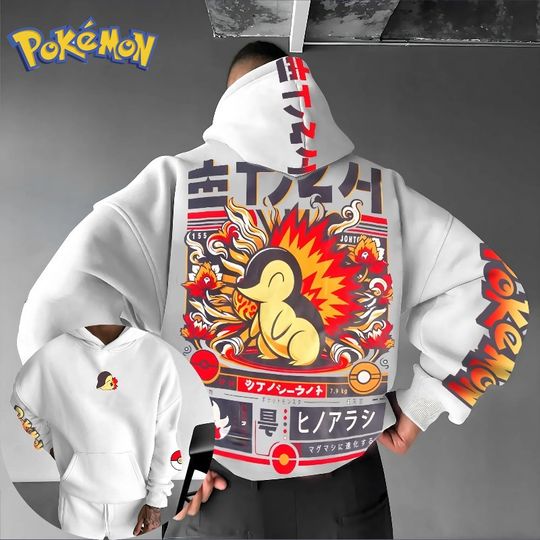 Discover Poket mons Anime Cyndaquil Double Printed Hoodie for Men and Women Autumn/Winter New Top Harajuku Large Size Casual Trend Sweater